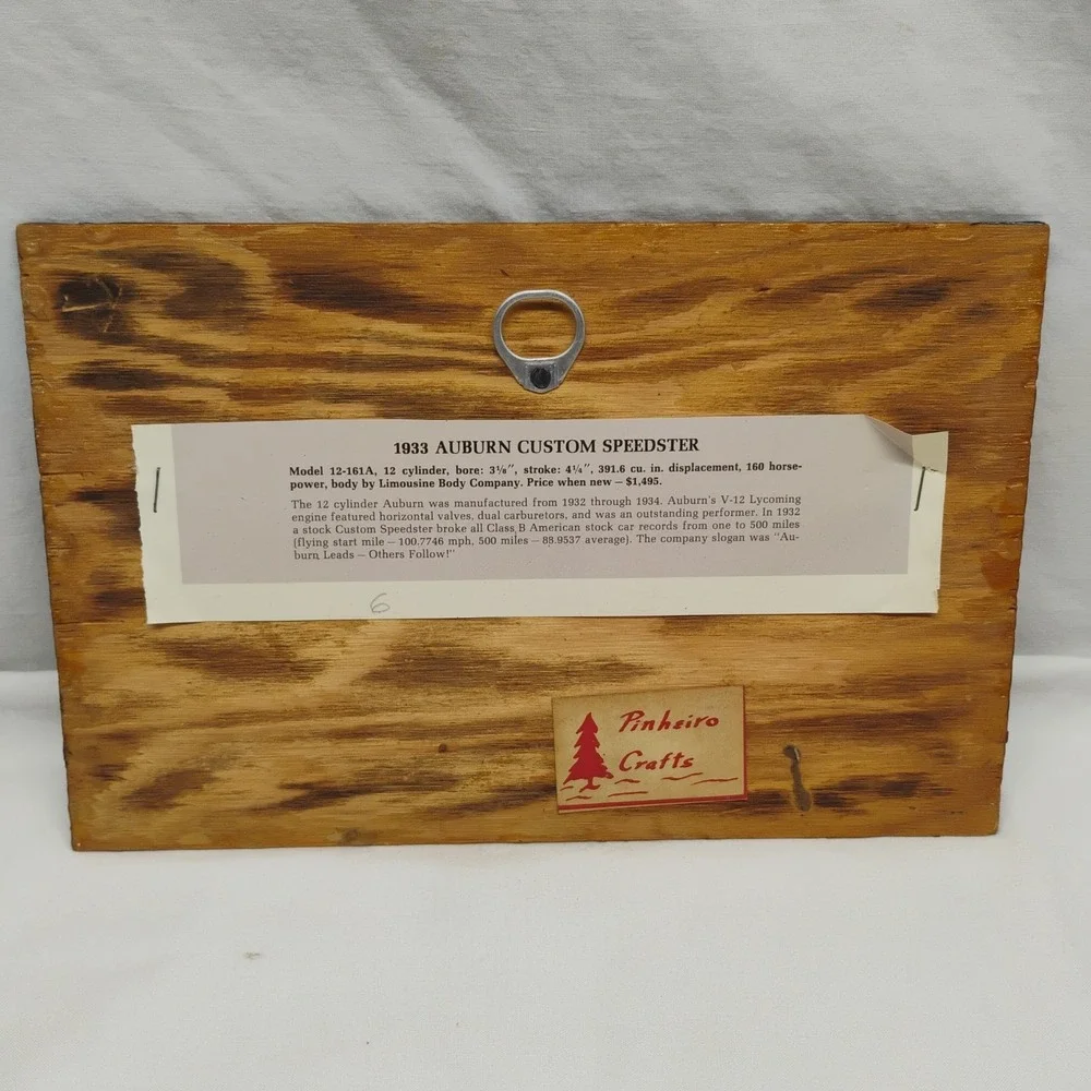 Vtg Pinheiro Crafts 1933 Auburn Custom Speedster Car Wooden Wall Hanging Sign